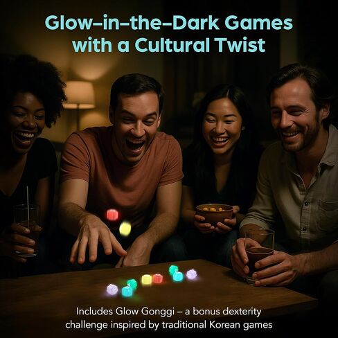 Glow-in-The-Dark Dice Game Set – 4-in-1 Light-Up Party Dice for Kids & Adults – Includes Korean Gonggi Game, Gift Tin, Family Fun, Team Games Perfect Stocking Stuffer in Saudi Arabia