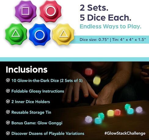Glow-in-The-Dark Dice Game Set – 4-in-1 Light-Up Party Dice for Kids & Adults – Includes Korean Gonggi Game, Gift Tin, Family Fun, Team Games Perfect Stocking Stuffer in Saudi Arabia
