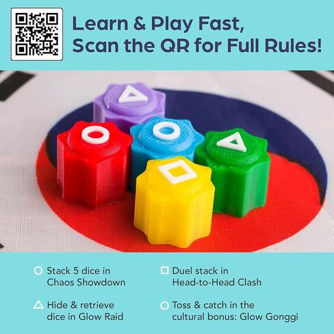 Glow-in-The-Dark Dice Game Set – 4-in-1 Light-Up Party Dice for Kids & Adults – Includes Korean Gonggi Game, Gift Tin, Family Fun, Team Games Perfect Stocking Stuffer in Saudi Arabia