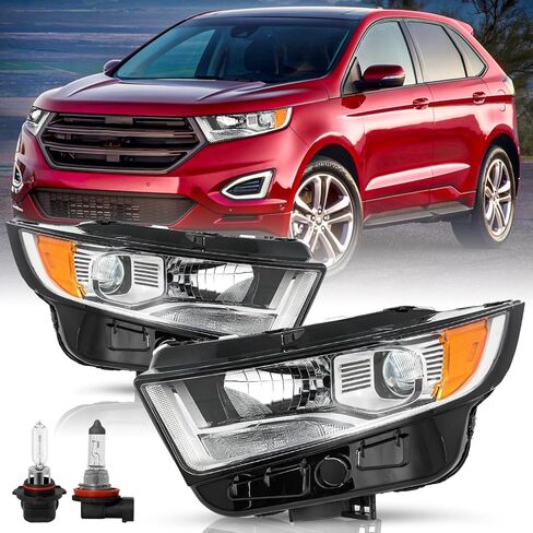 مجموعة المصابيح الأمامية [نماذج من نوع الهالوجين] مناسبة لـ 2011 2012 2013 2014 Ford Edge للراكب الأيمن وجانب السائق الأيسر (مبيت من الكروم مع عاكس كهرماني) in Kuwait