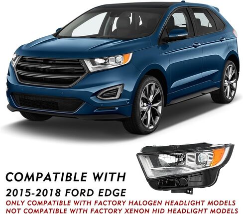 مجموعة المصابيح الأمامية [نماذج من نوع الهالوجين] مناسبة لـ 2011 2012 2013 2014 Ford Edge للراكب الأيمن وجانب السائق الأيسر (مبيت من الكروم مع عاكس كهرماني) in Kuwait