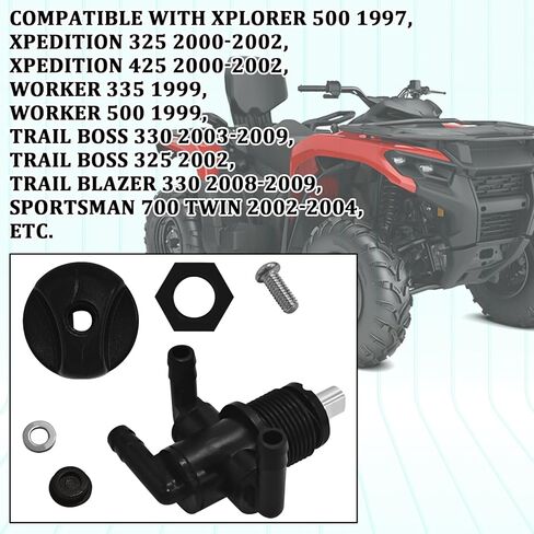 Petcock Fuel Shutoff Valve for Polaris, 3 Way Fuel Tank Petcock Shut Off Valves Switch with Screw Nut Knob Kit Replacement 5432559 7052161 for Polaris Twin Magnum Trail Boss Sportsman(Black) in Saudi Arabia