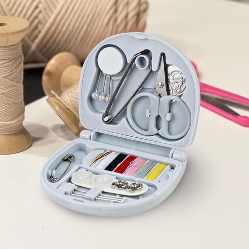 Mini Portable Sewing Box for Travel, Basic Emergency Sewing Kit with Needles Threads Buttons Scissors, Sews Box Kit for Adult(Light Blue) in Saudi Arabia