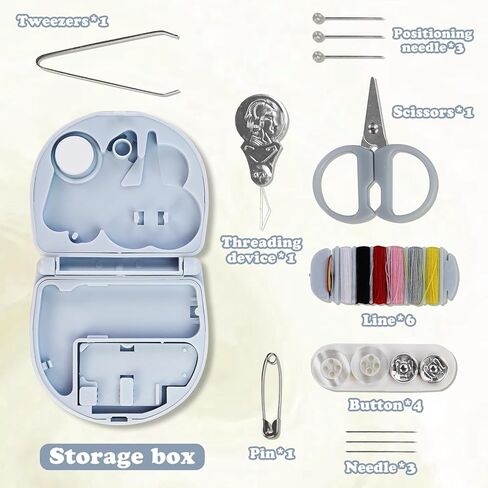 Mini Portable Sewing Box for Travel, Basic Emergency Sewing Kit with Needles Threads Buttons Scissors, Sews Box Kit for Adult(Light Blue) in Saudi Arabia