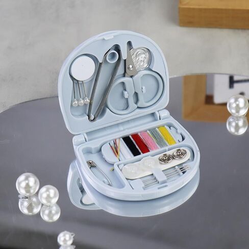 Mini Portable Sewing Box for Travel, Basic Emergency Sewing Kit with Needles Threads Buttons Scissors, Sews Box Kit for Adult(Light Blue) in Saudi Arabia