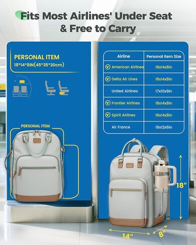 حقيبة ظهر MATEIN مقاس 18 × 14 × 8 لأغراض شخصية لشركة Spirit Airline، وحقائب حمل أسفل المقعد من TSA للنساء مع حجرة أحذية قابلة للفصل، وحافظة كمبيوتر محمول مقاس 15.6 بوصة ومنفذ شحن USB C in Saudi Arabia