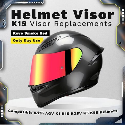 K1S Visor Replacements Compatible with AGV K1 K1S K3SV K5 K5S Helmets 1 Pack Revo Smoke Red Suitable for Only Day Use in Saudi Arabia