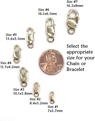Single 14K Solid Yellow Gold Lobster Catch Lock Replacement for Necklaces, Bracelets or Jewelry Making | Lobster Claw Clasp with Open Jump Ring | #1 X-Small 7x2.7mm Made in Italy (1 Piece) in Saudi Arabia