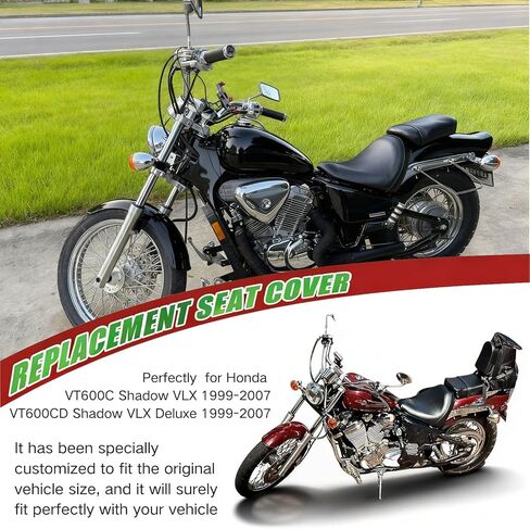 غطاء مقعد ملتف بالكامل لسيارة Honda VT 600 VT600 C/CD Shadow VLX Deluxe 1988-2008 / جلد ممتاز/مقاوم للماء/مقاوم للبقع (أسود) in Kuwait