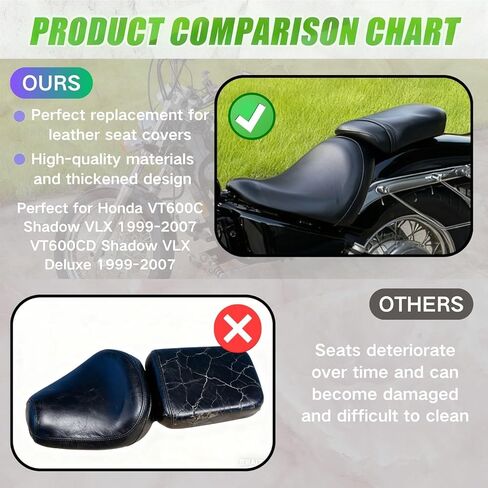 غطاء مقعد ملتف بالكامل لسيارة Honda VT 600 VT600 C/CD Shadow VLX Deluxe 1988-2008 / جلد ممتاز/مقاوم للماء/مقاوم للبقع (أسود) in Kuwait