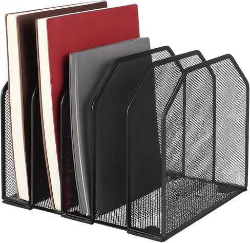 Desk File Organizer Vertical 5 Sections Metal Adjustable Magazine Holder Upright Desktop Bookshelf Organizer Stand File Sorter Office Desk Accessories Black in Saudi Arabia