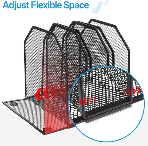 Desk File Organizer Vertical 5 Sections Metal Adjustable Magazine Holder Upright Desktop Bookshelf Organizer Stand File Sorter Office Desk Accessories Black in Saudi Arabia