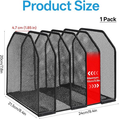 Desk File Organizer Vertical 5 Sections Metal Adjustable Magazine Holder Upright Desktop Bookshelf Organizer Stand File Sorter Office Desk Accessories Black in Saudi Arabia