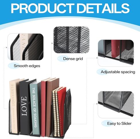Desk File Organizer Vertical 5 Sections Metal Adjustable Magazine Holder Upright Desktop Bookshelf Organizer Stand File Sorter Office Desk Accessories Black in Saudi Arabia