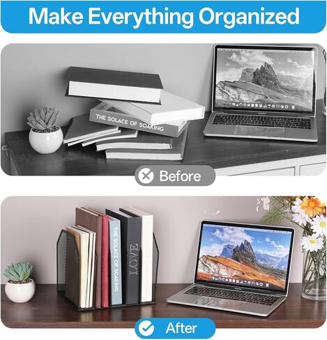 Desk File Organizer Vertical 5 Sections Metal Adjustable Magazine Holder Upright Desktop Bookshelf Organizer Stand File Sorter Office Desk Accessories Black in Saudi Arabia