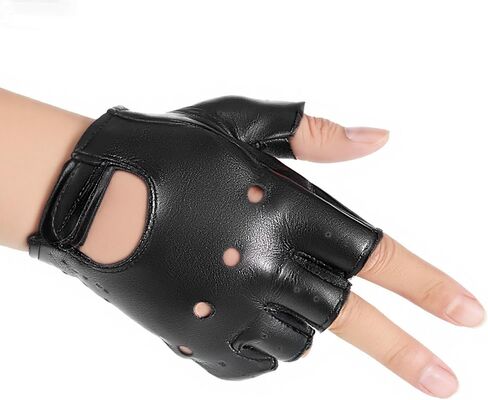 PU Leather Fingerless Gloves, Men PU leather Punk Gloves Driving Cycling Motorcycle Hand Glove Steampunk Gothic Half Finger Hook-Loop Mittens Outdoor Sports Cosplay Performance Half Finger Glove in Kuwait