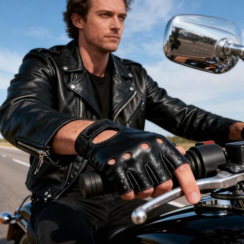 PU Leather Fingerless Gloves, Men PU leather Punk Gloves Driving Cycling Motorcycle Hand Glove Steampunk Gothic Half Finger Hook-Loop Mittens Outdoor Sports Cosplay Performance Half Finger Glove in Kuwait