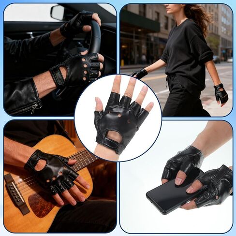 PU Leather Fingerless Gloves, Men PU leather Punk Gloves Driving Cycling Motorcycle Hand Glove Steampunk Gothic Half Finger Hook-Loop Mittens Outdoor Sports Cosplay Performance Half Finger Glove in Kuwait