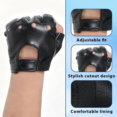 PU Leather Fingerless Gloves, Men PU leather Punk Gloves Driving Cycling Motorcycle Hand Glove Steampunk Gothic Half Finger Hook-Loop Mittens Outdoor Sports Cosplay Performance Half Finger Glove in Kuwait
