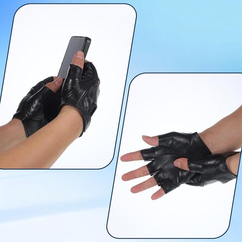 PU Leather Fingerless Gloves, Men PU leather Punk Gloves Driving Cycling Motorcycle Hand Glove Steampunk Gothic Half Finger Hook-Loop Mittens Outdoor Sports Cosplay Performance Half Finger Glove in Kuwait