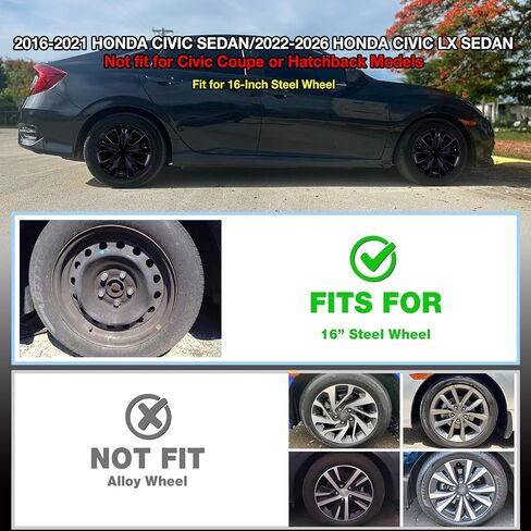 أغطية عجلات Hubcap مقاس 16 بوصة لسيارة Honda Civic Sedan 2016-2026، ABS+PC استبدال Hubcap بلاستيكي لـ 16-26 Civic Sedan 16 بوصة أسود لامع مجموعة من 4 OEM # 42700-TBA-A12 in Kuwait