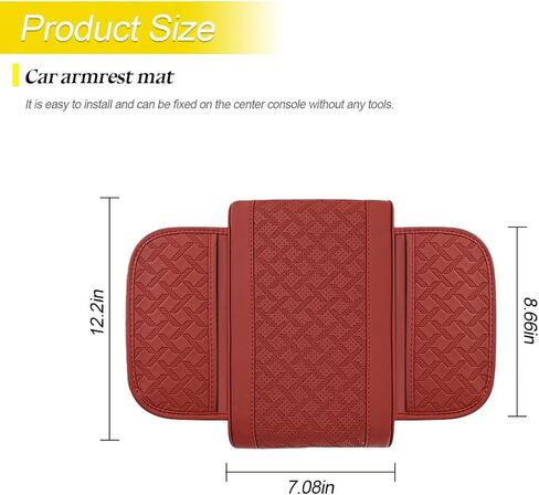 غطاء وحدة التحكم المركزية للسيارة، وسادة وسادة صندوق تخزين جلدية لمسند الذراع مع جيب تخزين جانبي، واقي مريح لوحدة التحكم الوسطى للسيارات، متوافق مع معظم المركبات (أسود/أحمر) in Kuwait