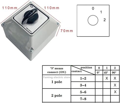 LW26-32 YMW26-32/2M Changeover cam Rotary Switch 32A 2 Poles with Waterproof Box IP65 Select arc extinguishing Chamber Silver(012 with Box) in Saudi Arabia