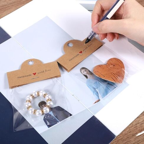 100 Pcs Brown Jewelry Package Supplies with Clear Bags Jewelry Display Bags for Selling Packaging for Small Business Thick Clear Packaging Bags for Bracelets, Craft, Key Chains, Car Coaster, Earring in Saudi Arabia