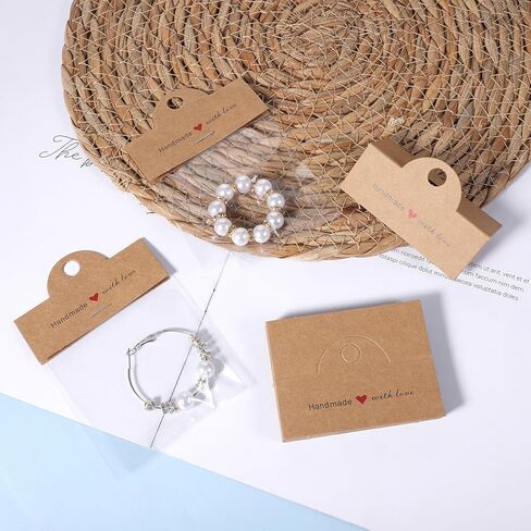 100 Pcs Brown Jewelry Package Supplies with Clear Bags Jewelry Display Bags for Selling Packaging for Small Business Thick Clear Packaging Bags for Bracelets, Craft, Key Chains, Car Coaster, Earring in Saudi Arabia