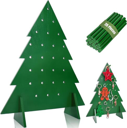 شجرة عيد الميلاد الخشبية Pegboard عرض موقف عيد الميلاد الأخضر شجرة الصنوبر حامل منظم مع 25 قطعة قضبان وتد للمجوهرات سلسلة المفاتيح سوار قلادة الحرف العرض in Saudi Arabia