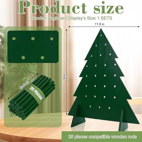 شجرة عيد الميلاد الخشبية Pegboard عرض موقف عيد الميلاد الأخضر شجرة الصنوبر حامل منظم مع 25 قطعة قضبان وتد للمجوهرات سلسلة المفاتيح سوار قلادة الحرف العرض in Saudi Arabia