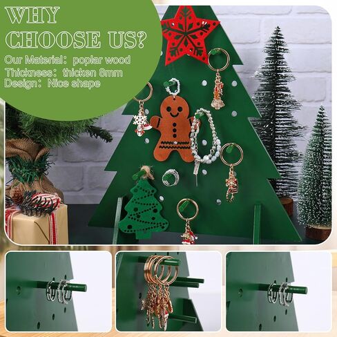 شجرة عيد الميلاد الخشبية Pegboard عرض موقف عيد الميلاد الأخضر شجرة الصنوبر حامل منظم مع 25 قطعة قضبان وتد للمجوهرات سلسلة المفاتيح سوار قلادة الحرف العرض in Saudi Arabia