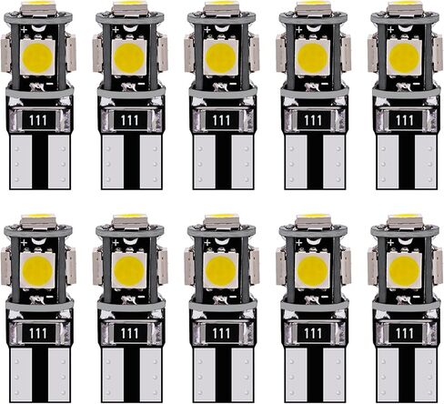 10 قطعة T10 5050 5SMD LED لمبة 6500K مصابيح بديلة بيضاء لأضواء لوحة الترخيص قبة ضوء صندوق القفازات ضوء الباب ضوء الخريطة ضوء المجاملة ضوء القراءة ضوء الجانب ماركر وأضواء السيارة الأخرى in Kuwait