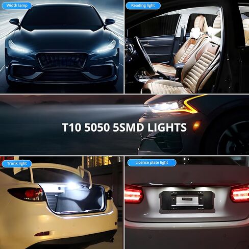 10 قطعة T10 5050 5SMD LED لمبة 6500K مصابيح بديلة بيضاء لأضواء لوحة الترخيص قبة ضوء صندوق القفازات ضوء الباب ضوء الخريطة ضوء المجاملة ضوء القراءة ضوء الجانب ماركر وأضواء السيارة الأخرى in Kuwait