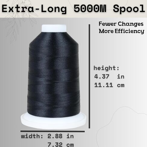 Simthread 2-Pack Trilobal البوليستر الخيط - 5000M (5500yds) No.40 خالية من التشابك، بكرة قفل خيط مدمجة - متوافقة مع Brother، Singer، Janome والمزيد، Black900+White001 in Kuwait