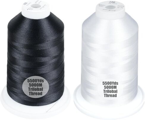 Simthread 2-Pack Trilobal البوليستر الخيط - 5000M (5500yds) No.40 خالية من التشابك، بكرة قفل خيط مدمجة - متوافقة مع Brother، Singer، Janome والمزيد، Black900+White001 in Kuwait