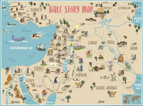خريطة الكتاب المقدس - كتيب مطوي، خريطة مصورة للأطفال والمراهقين والكبار مع أكثر من 70 موقعًا مشهورًا لقصص الكتاب المقدس في القدس والأراضي المقدسة. خريطة ذات وجهين. يمتد إلى 16 × 21 بوصة ويمكن طيه حتى 4.25 × 8 بوصة، ويناسب معظم الأناجيل القياسية. in Saudi Arabia