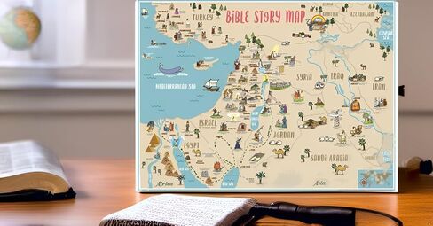 خريطة الكتاب المقدس - كتيب مطوي، خريطة مصورة للأطفال والمراهقين والكبار مع أكثر من 70 موقعًا مشهورًا لقصص الكتاب المقدس في القدس والأراضي المقدسة. خريطة ذات وجهين. يمتد إلى 16 × 21 بوصة ويمكن طيه حتى 4.25 × 8 بوصة، ويناسب معظم الأناجيل القياسية. in Saudi Arabia