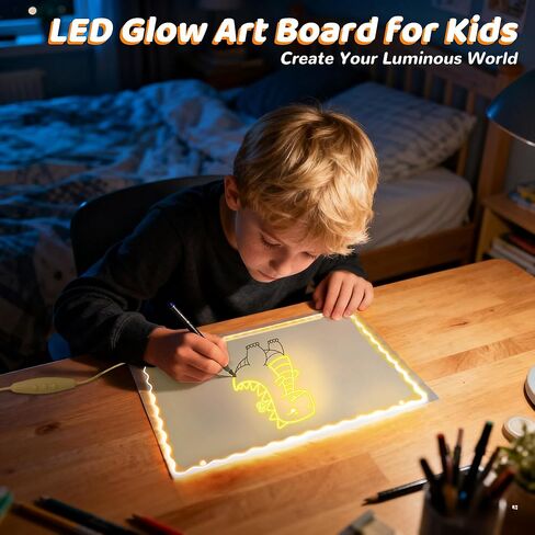 Ammonite Lumiboard LED Drawing Board, Battery Powered Doodle Board with Multiple Color Options, Lightweight Travel Art Kit for On-The-Go Creative Fun and Entertainment, Great Gift in Kuwait