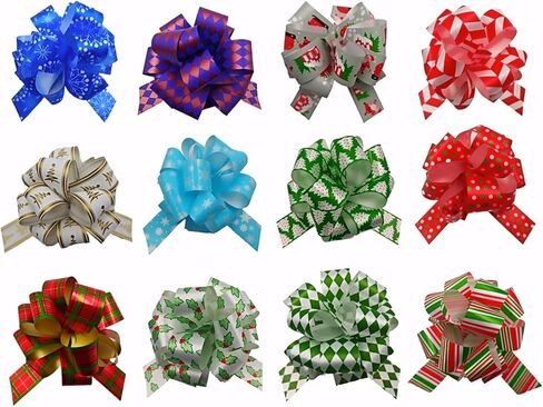 GYDbow 12pcs 5 Inch Christmas Pull Bows – Stylish Satin Ribbon Bows in Purple, Red, Blue & Green – Perfect for Gift Wrapping, Present Decor & Holiday Baskets in Kuwait