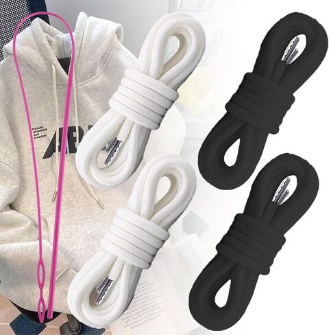 Drawstring Cords Replacement Drawstrings with Easy Threader for Sweatpants Shorts Pants Jackets Coats (Black, White) in Saudi Arabia