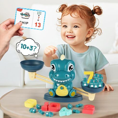 Dinosaur Balance Toy for Kids – Montessori Math Game and Counting Tool for Preschool Learning, Educational Activity Set for 3 Year Old and Up, Cool Classroom Must-Have in Saudi Arabia