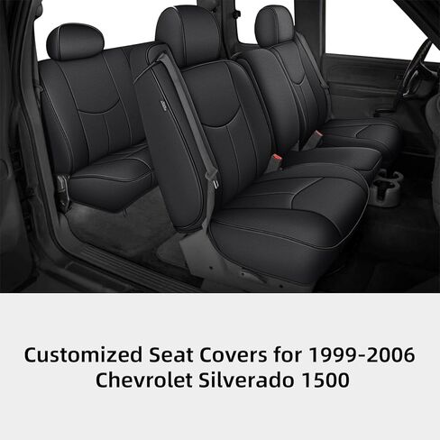 غطاء مقعد السيارة من AOMSAZTO لسيارة Chevy Silverado/GMC Sierra 1500 (1999-2006) - مجموعة كاملة من أغطية المقاعد باللون الأسود in Kuwait