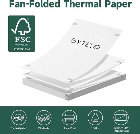 Thermal Printer Paper 8.5 x 11 Inch, Quick-Dry US Letter Paper, Compatible with C80 Portable Printer, Continuous Perforated Folding Paper, 200 Sheets.FSC Certified, BPA and BPS Free in Saudi Arabia