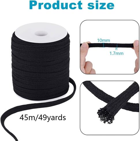 PH PandaHall 49 Yards Flat Drawstring Cord, 3/8 Inch Black Piping Cords Replacement Cotton Cord Rope Cording Macrame Rope Corset Strings for Sweatpants Garment Pants Coats Bags Trunks Jackets in Saudi Arabia