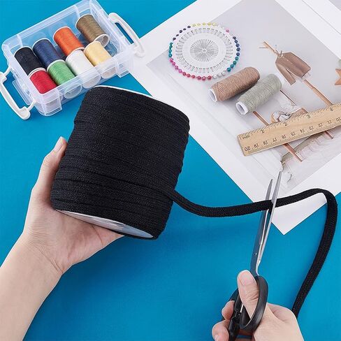 PH PandaHall 49 Yards Flat Drawstring Cord, 3/8 Inch Black Piping Cords Replacement Cotton Cord Rope Cording Macrame Rope Corset Strings for Sweatpants Garment Pants Coats Bags Trunks Jackets in Saudi Arabia