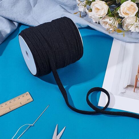 PH PandaHall 49 Yards Flat Drawstring Cord, 3/8 Inch Black Piping Cords Replacement Cotton Cord Rope Cording Macrame Rope Corset Strings for Sweatpants Garment Pants Coats Bags Trunks Jackets in Saudi Arabia