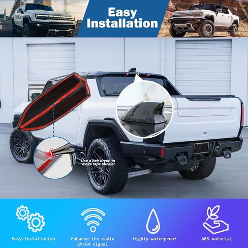 لملحقات Hummer EV ديكور غطاء هوائي السقف على شكل زعنفة القرش، الجزء العلوي لهوائي راديو السيارة لسيارة Hummer EV SUV Pickup 2022-2024 2025+، غطاء على شكل زعنفة القرش للمركبة مع شريط لاصق (أسود البيانو) in Saudi Arabia