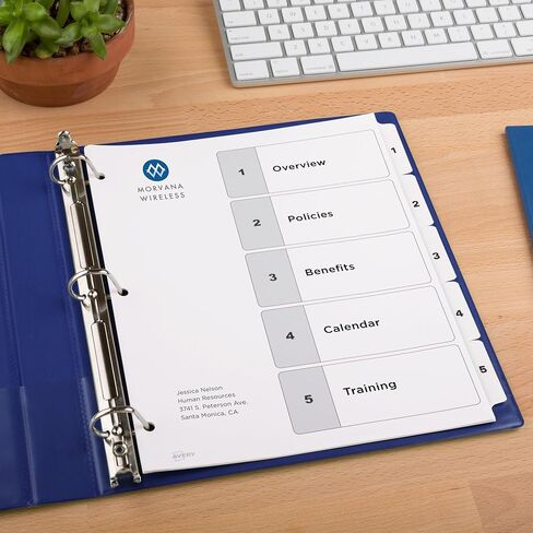 5 فواصل علامات تبويب من Avery لـ 3 مجلدات حلقية، جدول محتويات قابل للتخصيص، علامات تبويب بيضاء كلاسيكية، 3 مجموعات (11075) in Kuwait