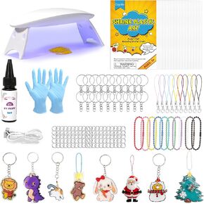 Csyidio 160PCS Shrink Plastic Sheet Kit with 15PCS Shrink Papers, UV Resin, UV Lamp and Keychains Accessories for Kids Craft Ornaments, DIY Key Chains & Christmas Decor in Kuwait